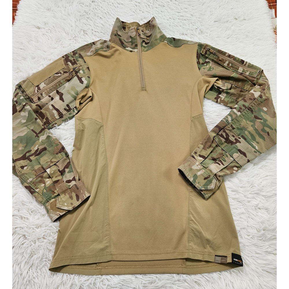 First Tactical Mens Sz S‎ Tan Camo 1/4 Zip Up Activewear Ripstop Long Sleeve Top